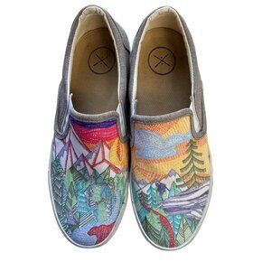 Inkkas Trek Slip On Sneakers Womens 8.5 Mens 6.5 Mountain Hiker Nature Art
